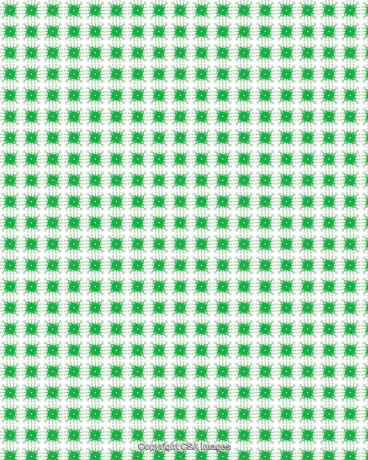 Green Abstract Pattern Composed of Repeating Geometric Shapes on White Background