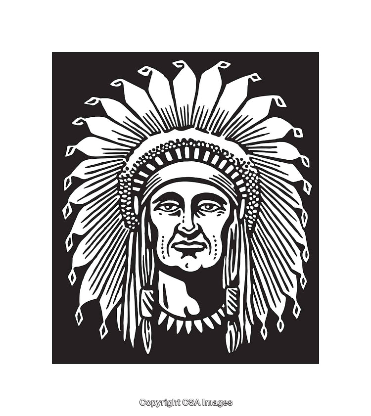 Black and White Line Art Design of Tribal Head