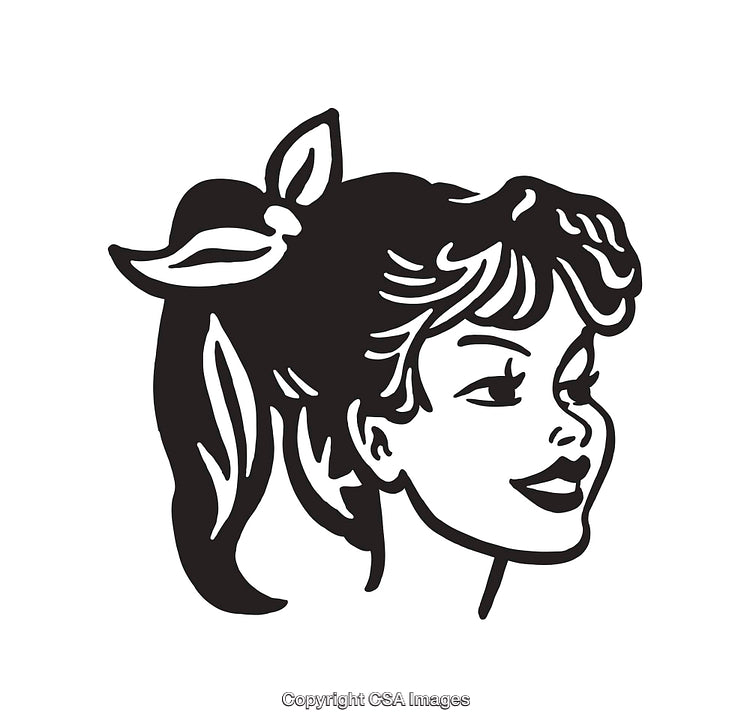 Vintage Black and White Line Art Illustration of a Woman's Portrait