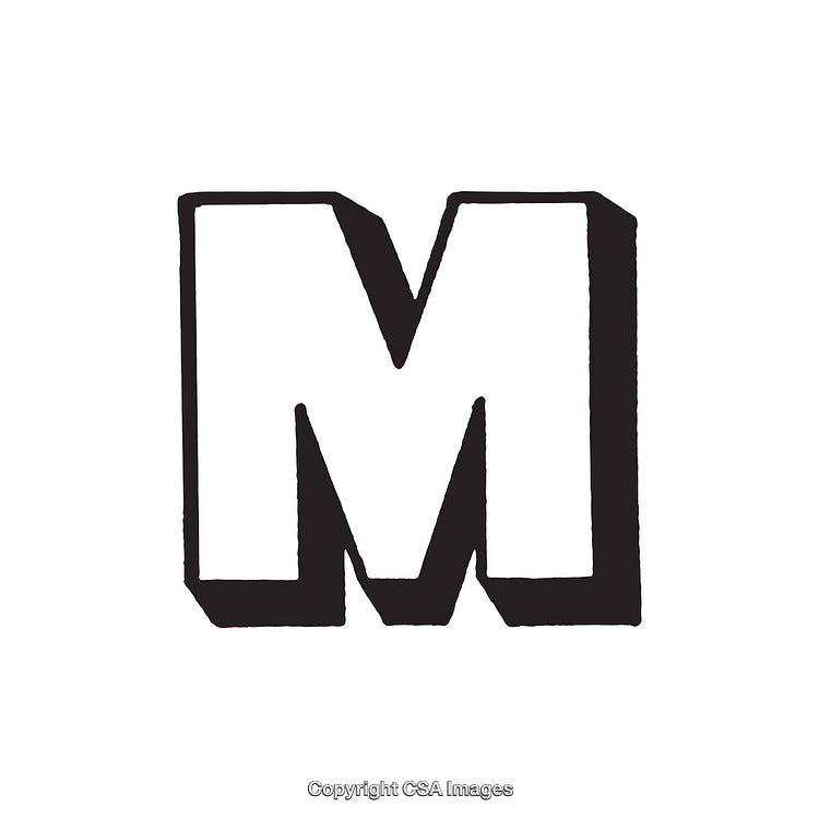 Black Bold Stylized Letter M on a White Background