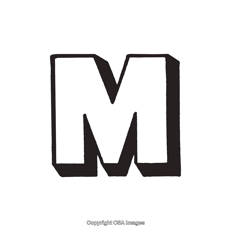 Black Bold Stylized Letter M on a White Background