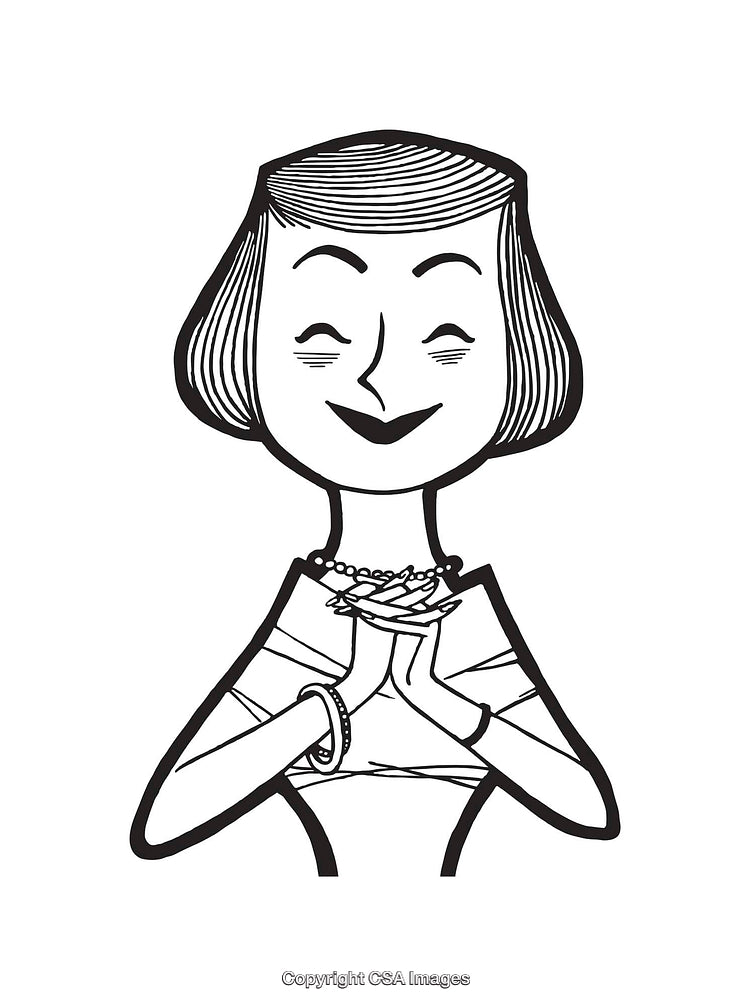 Delightful Woman Smiling in Black and White Line Art