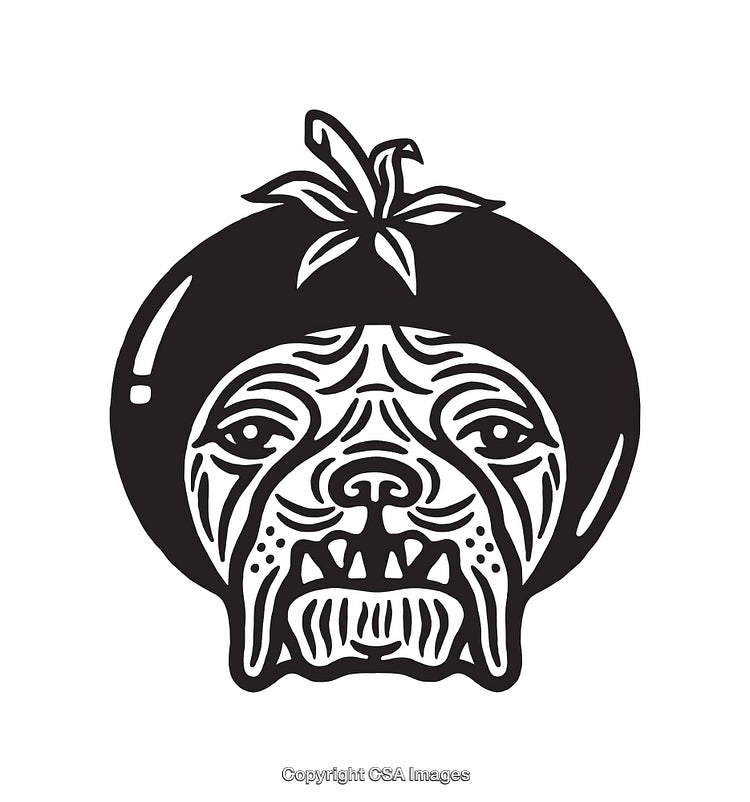 Artistic Black and White Canine With Tomato Headline Art Design