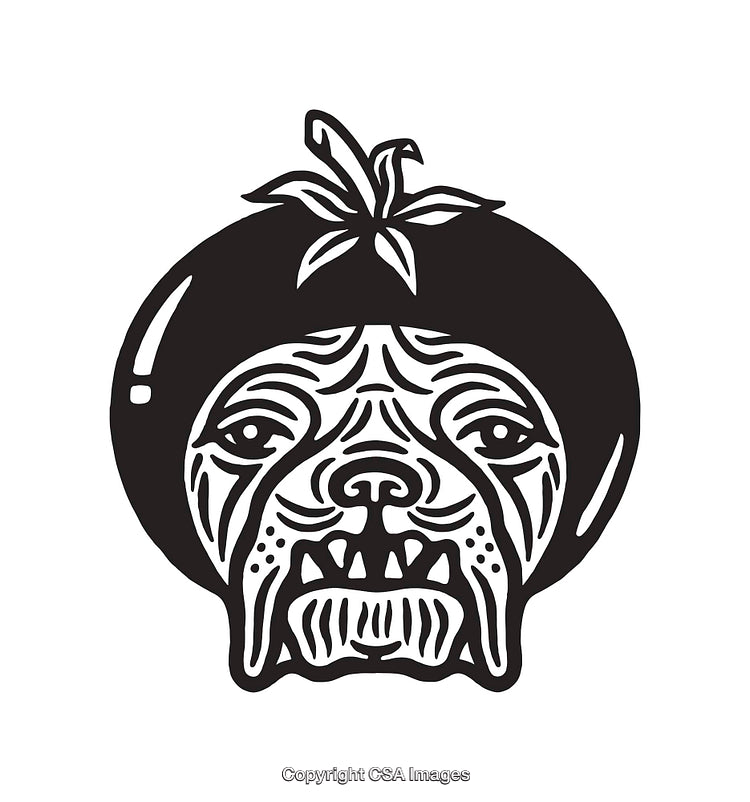 Artistic Black and White Canine With Tomato Headline Art Design