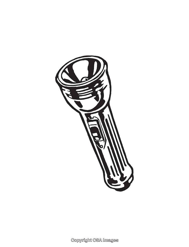 Black and White Line Art Illustration of a Flashlight