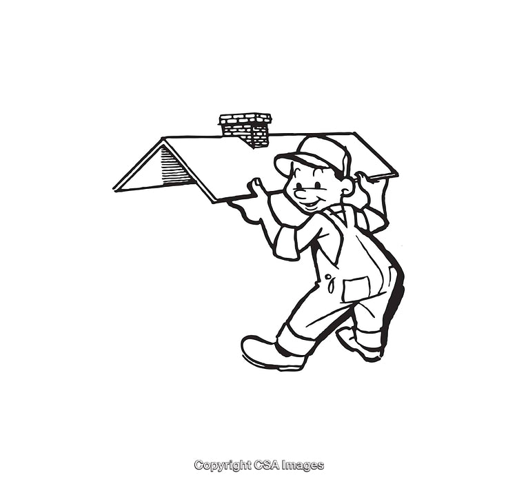 Illustration of a Worker Carrying a Roof in Line Art Style