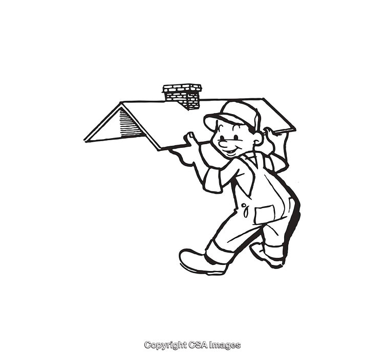 Illustration of a Worker Carrying a Roof in Line Art Style