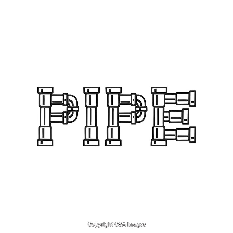 Industrial Pipe Lettering in Black Prismatic Design on White Background