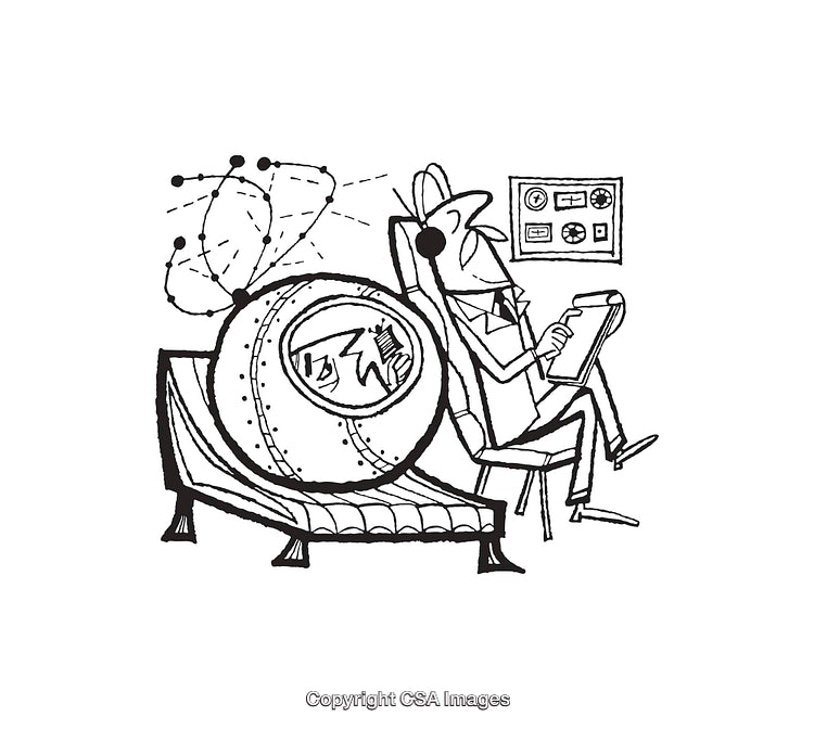 Retro Futuristic Space Exploration Scene in Black and White Line Art