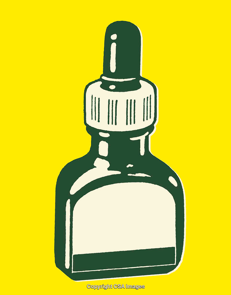 Colorful Illustration of a Dropper Bottle on a Yellow Background