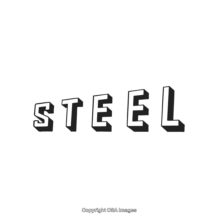 Bold 3D Typography of the Word Steel in Monochrome Black and White Design