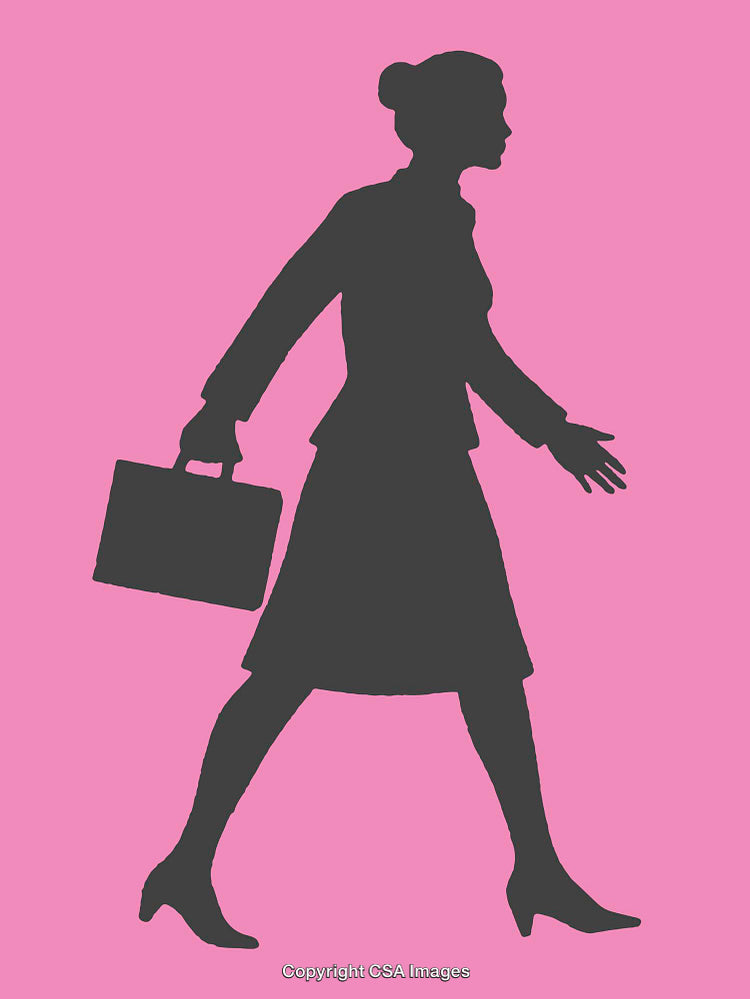 Silhouette of a Businesswoman in Motion on a Pink Background