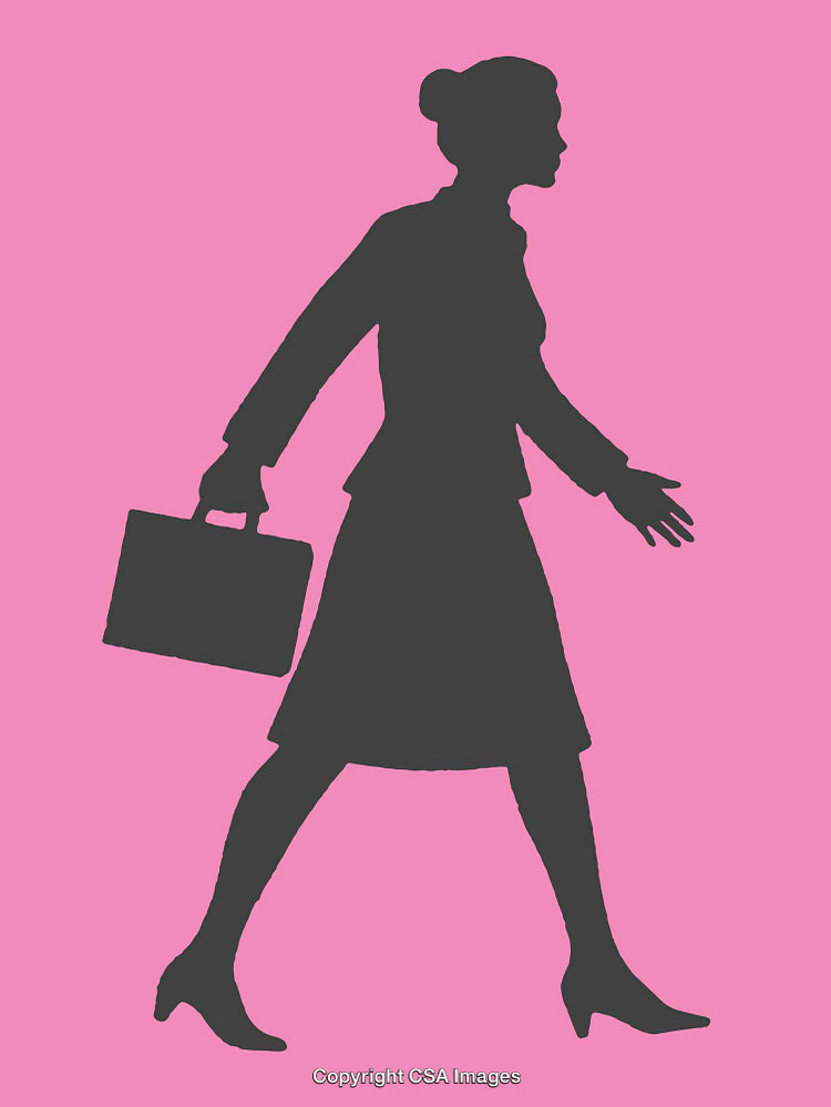 Silhouette of a Businesswoman in Motion on a Pink Background