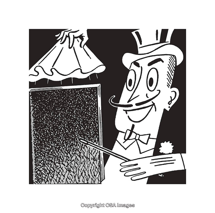 Vintage Black and White Illustration of a Performing Magician