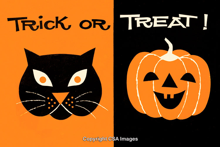Vintage Halloween Design Featuring a Black Cat and a Carved Pumpkin
