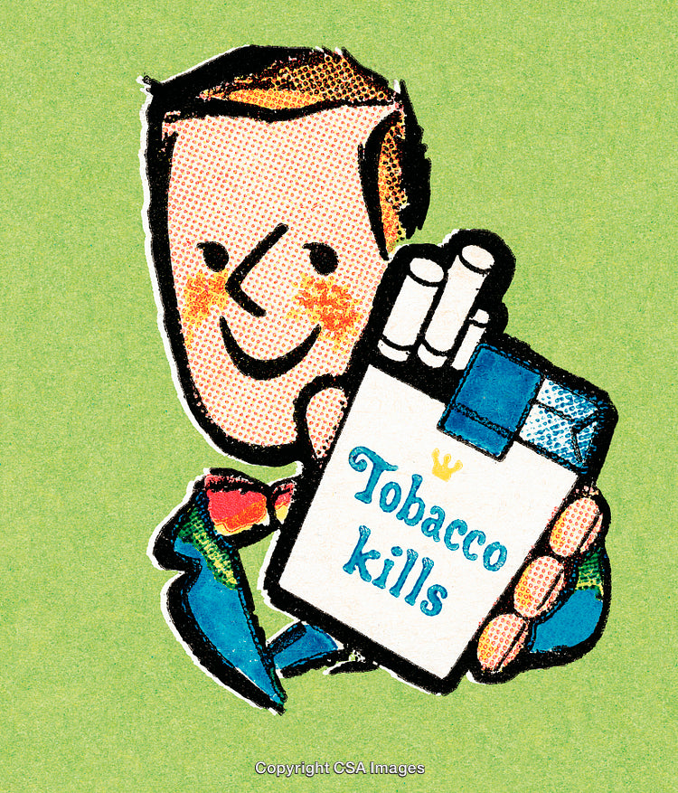 Illustration of a Warning on Smoking with a Cartoon Character