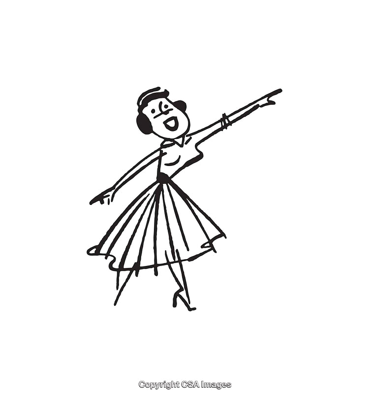 Charming Retro Dancing Lady Line Art Illustration for Vintage Design Projects