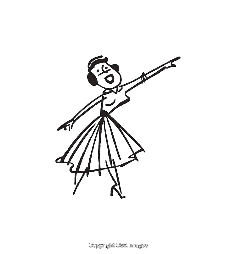 Charming Retro Dancing Lady Line Art Illustration for Vintage Design Projects