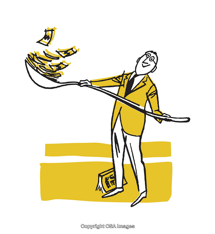 Illustration of a Creative Character Harvesting Cash with a Large Spoon