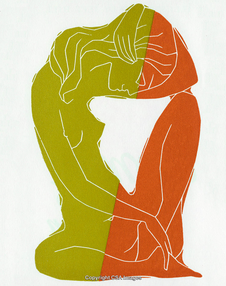 Abstract Illustration of a Seated Figure in Warm and Earthy Tones