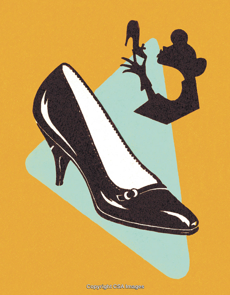Stylized Illustration of High Heel Shoe with Vintage Shadows and Bold Colors