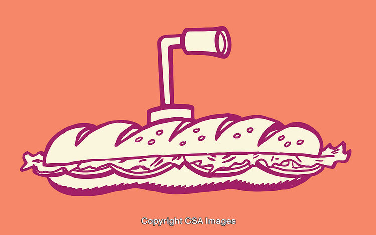 Playful Illustration of a Submarine Sandwich with Creative Design Elements
