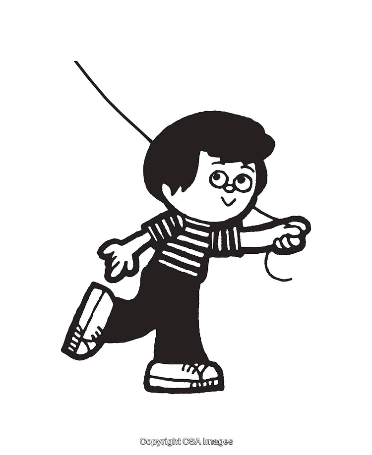 Cartoon Style Illustration of a Happy Child Holding a String