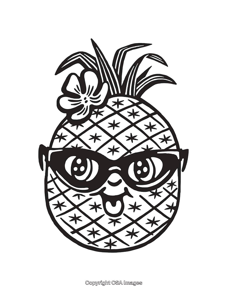 Playful Line Art of a Pineapple Character Wearing Sunglasses