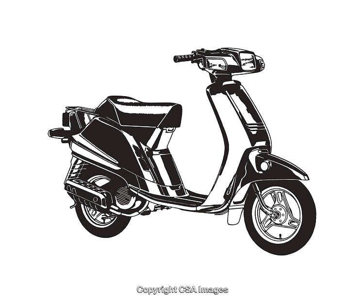 Black and White Line Art Illustration of a Modern Scooter