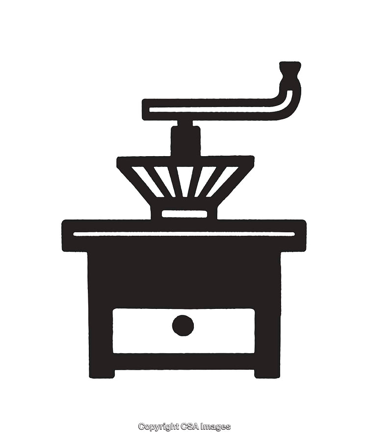 Vintage Coffee Grinder Icon in Black and White Line Art Illustration