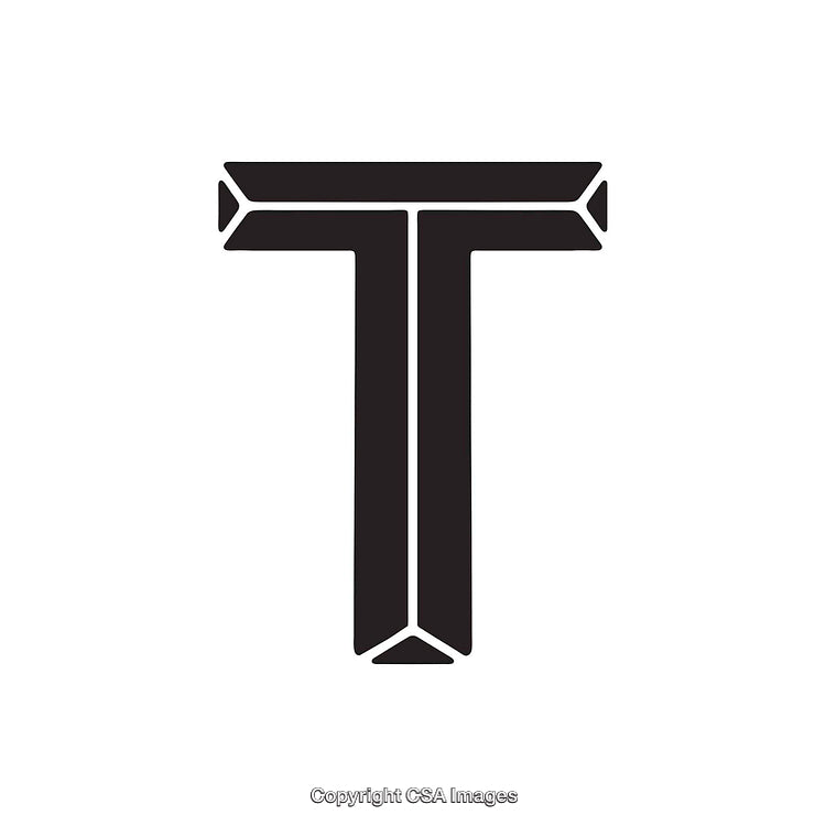 Black Stylized Letter T with Geometric Design Elements on White Background