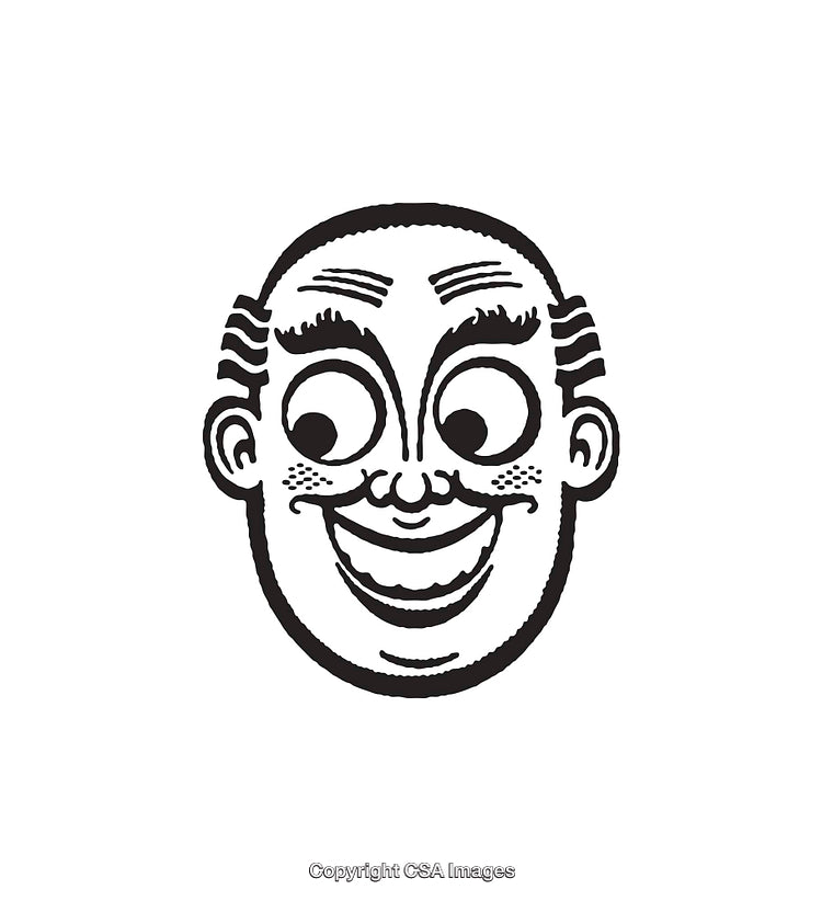 Cartoon Black and White Line Art of a Smiling Face