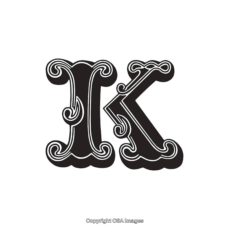 Elegant Black And White Ornamental Design of the Letter K