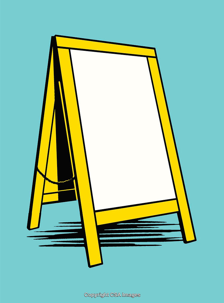Bright Yellow Sandwich Board on a Blue Background Illustration