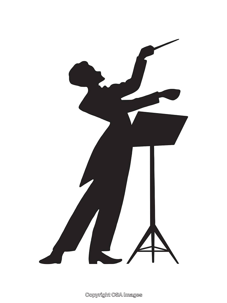 Silhouette of a Conductor Leading a Musical Performance in Black and White