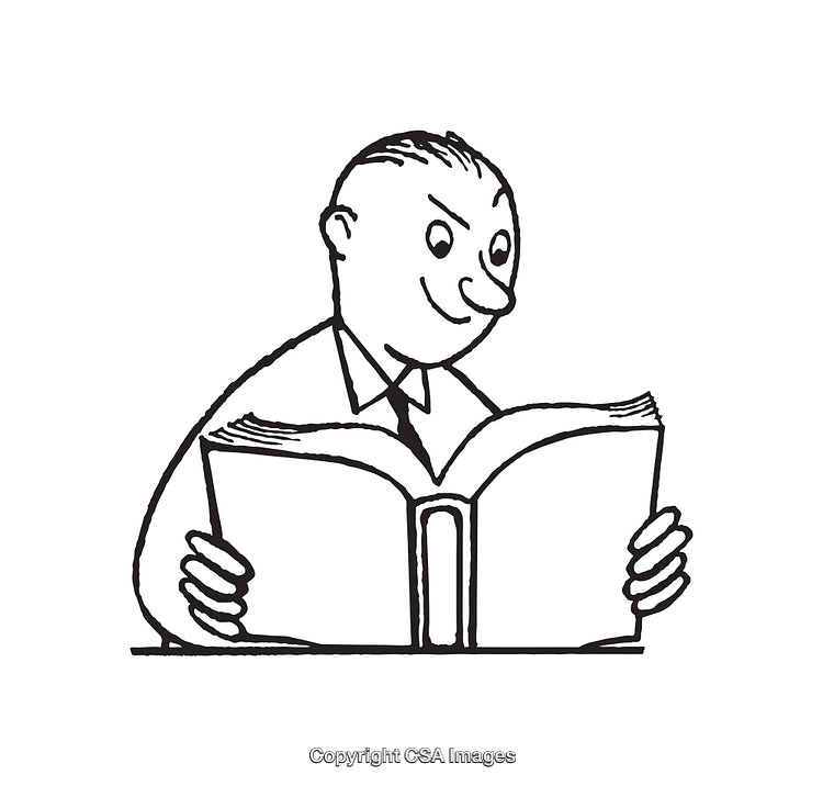 Black and White Illustration of Person Reading an Open Book