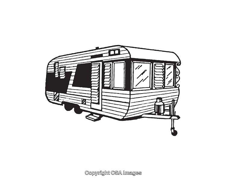 Vintage Caravan Line Art Illustration With Detailed Design and Features