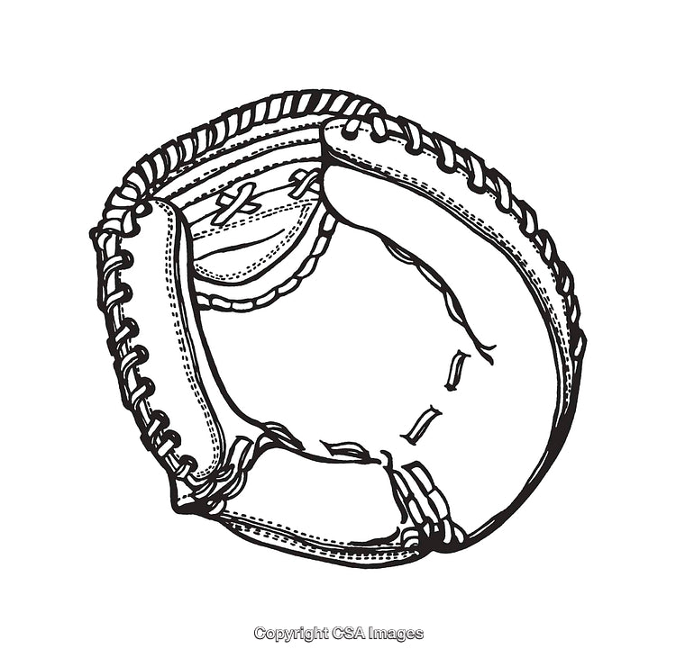 Hand-Drawn Black And White Illustration of a Baseball Catcher's Mitt