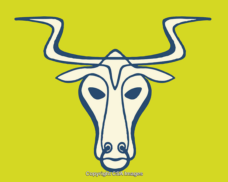 Abstract Illustration of Bull Head With Large Horns In Vibrant Colors