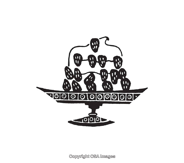 Elegant Line Art Illustration of Fruit on a Decorative Pedestal Dish