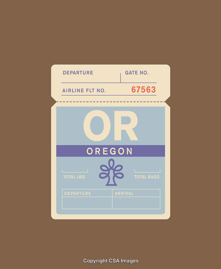 Vintage Oregon Travel Tag Featuring Airline and Departure Information Design