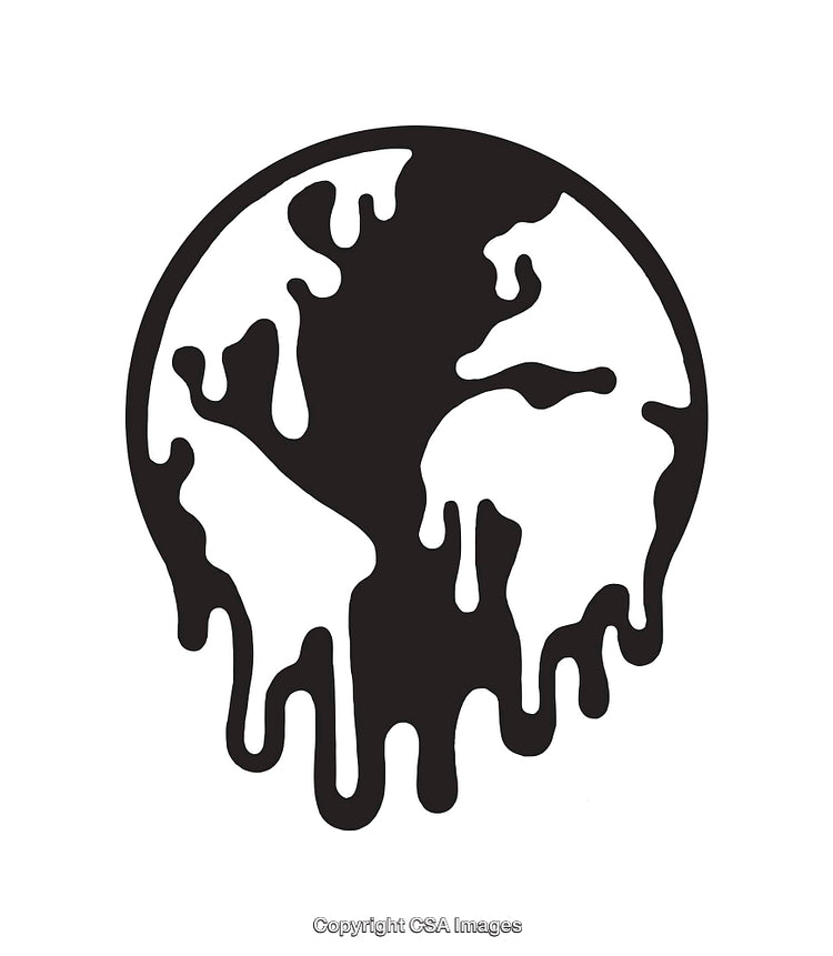 Black and White Melting Earth Icon Symbolizing Environmental Issues