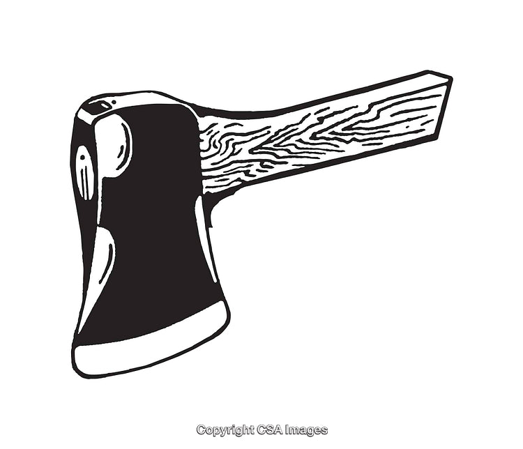Detailed Black and White Line Art of an Axe Illustration