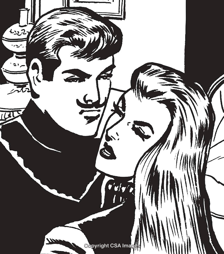 Vintage Black and White Illustration of a Romantic Couple From the 1950s