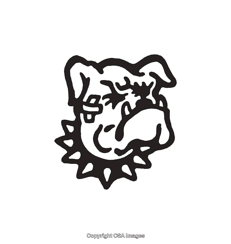 Black and White Bulldog Head Line Art Emblem with Spiked Collar