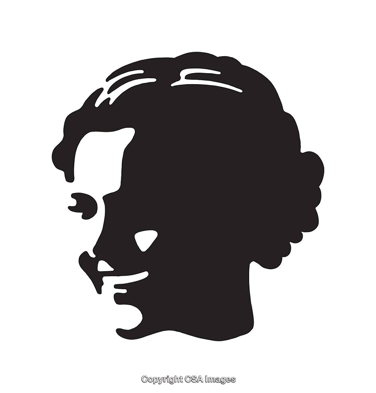 Black and White Silhouette of Smiling Woman in Side Profile