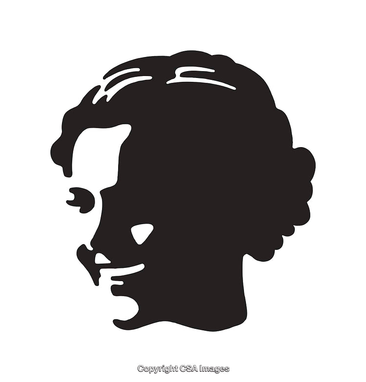 Black and White Silhouette of Smiling Woman in Side Profile