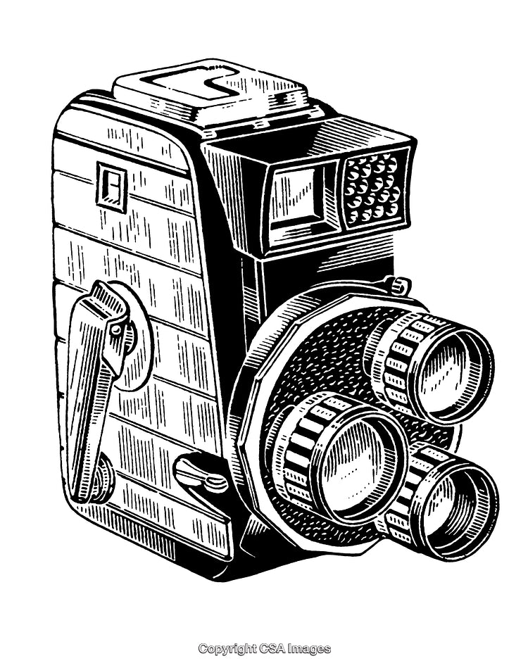 Vintage Camera Detailed Black and White Engraving Illustration