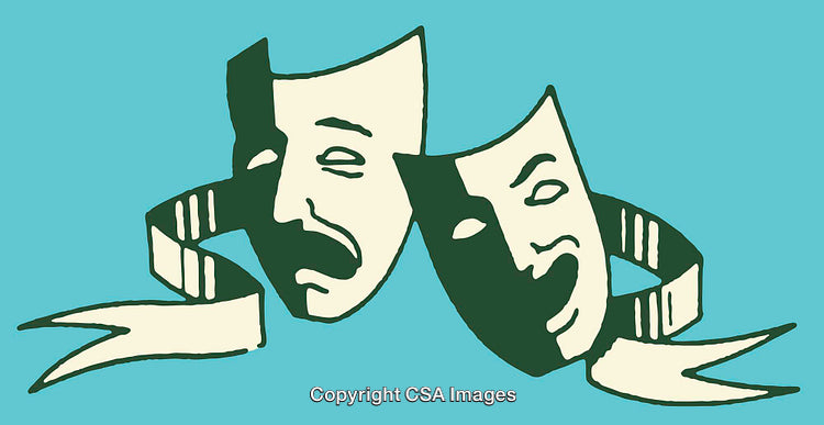 Colorful Line Art of Theater Masks Representing Tragedy and Comedy