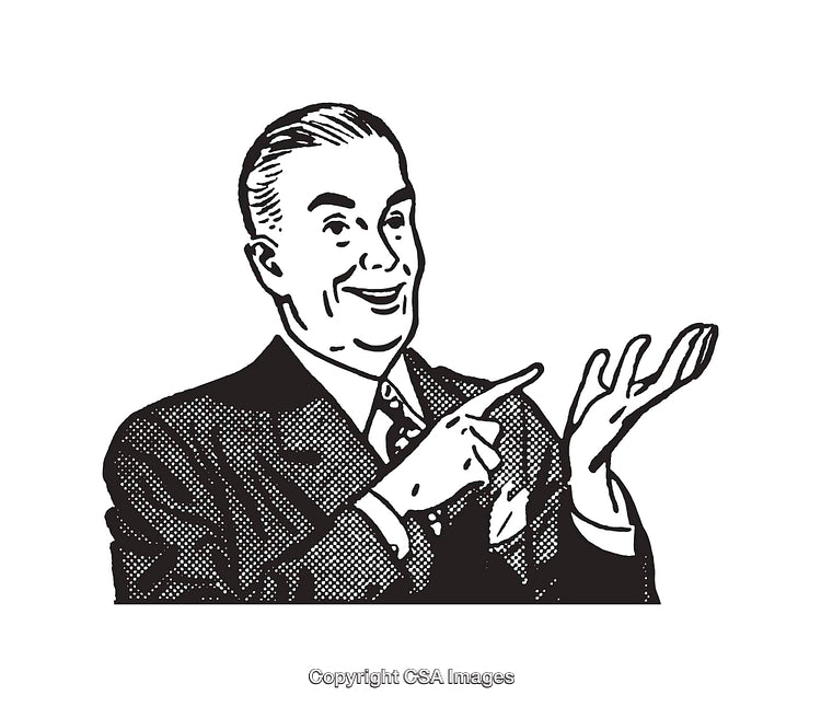 Retro Black and White Vintage Illustration of a Confident Businessman